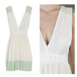 ALC Silk Plunge Pleated Mini Dress Contemporary Cocktail Party Holiday Pleated